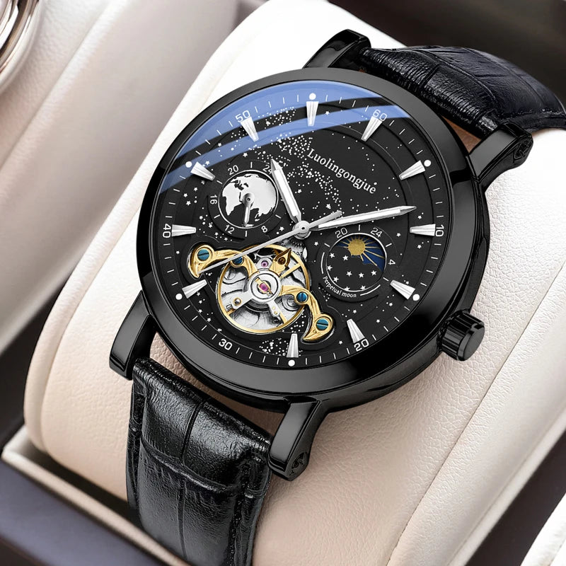 Montre automatique pour homme, luxueuse et haut de gamme, dotée d’un mécanisme mécanique sophistiqué. Modèle « Stars and Sea » au design élégant, lumineux, étanche et multifonction, avec tourbillon et finition de qualité supérieure.