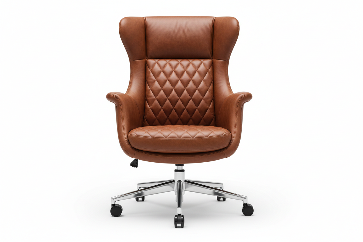 Fauteuil de bureau en cuir cognac