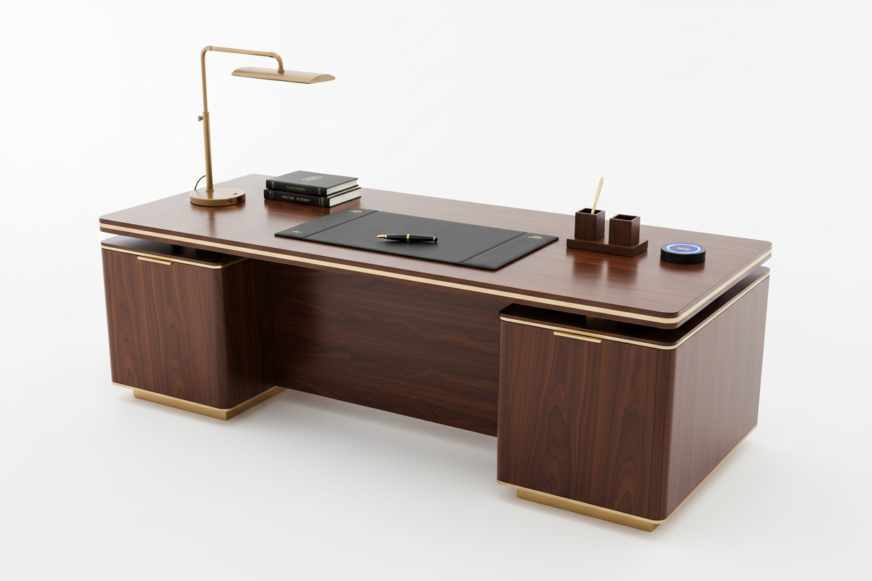 Bureau Exécutif en Noyer - Finitions Dorées
