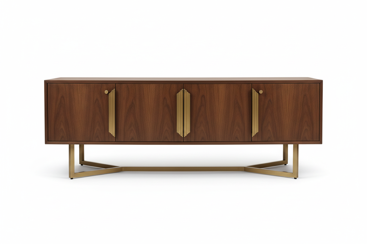 Buffet Mid-Century en Noyer - Poignées Laiton